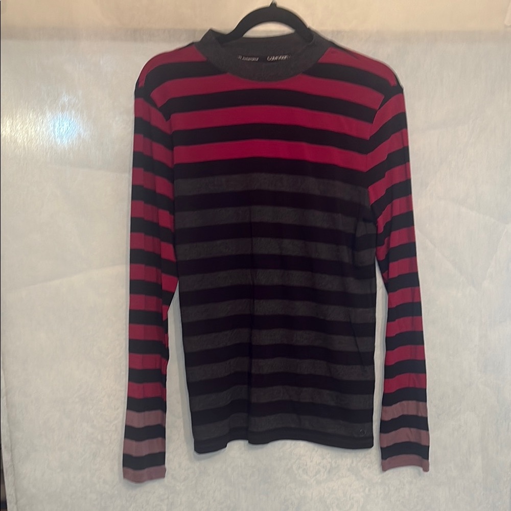Calvin Klein Black and Pink Striped Shirt